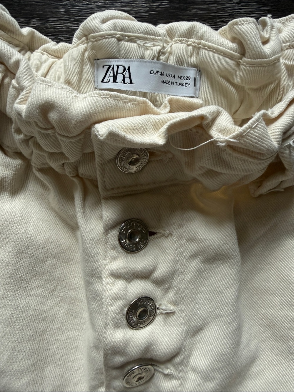 Zara High-Rise Button-Front Paperbag Waist Pants - Cream, Sz 4 - Picture 8 of 9